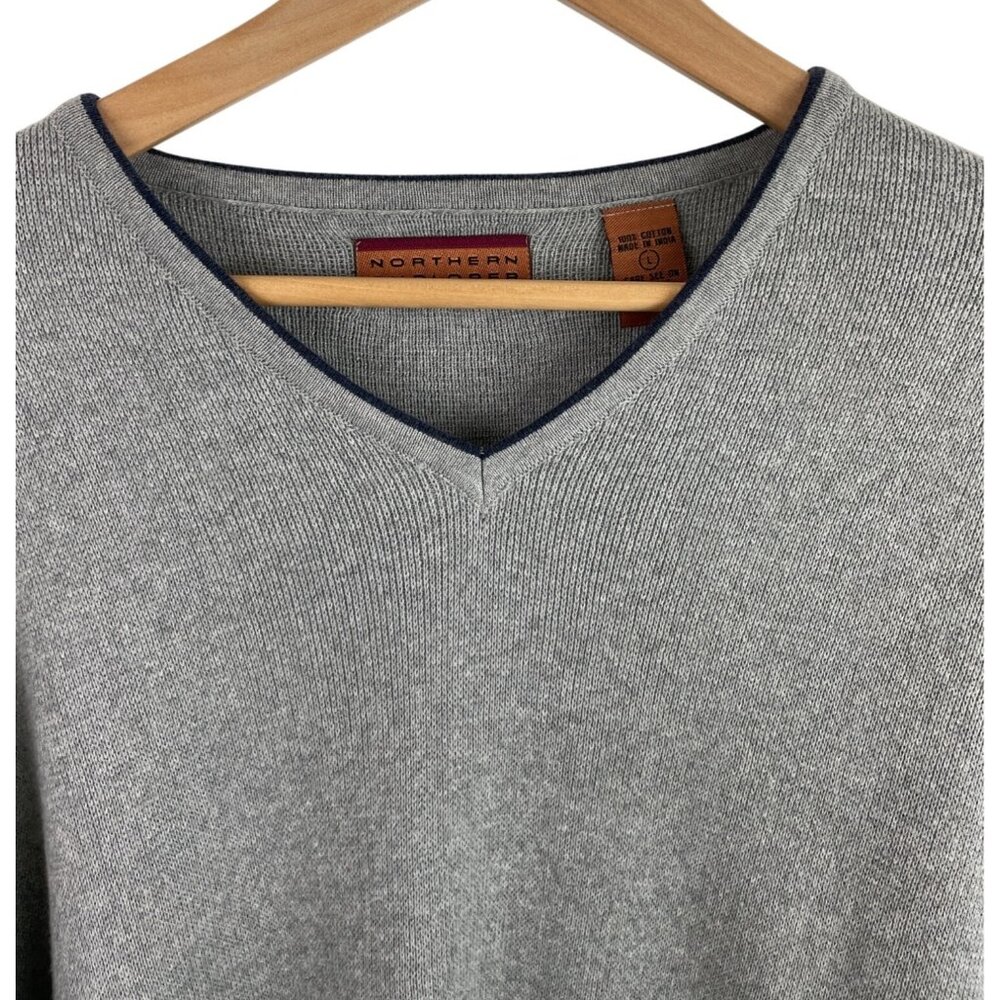 Northern Explorer Mens Large V-Neck Sweater Gray Knit Cotton - Picture 3 of 8